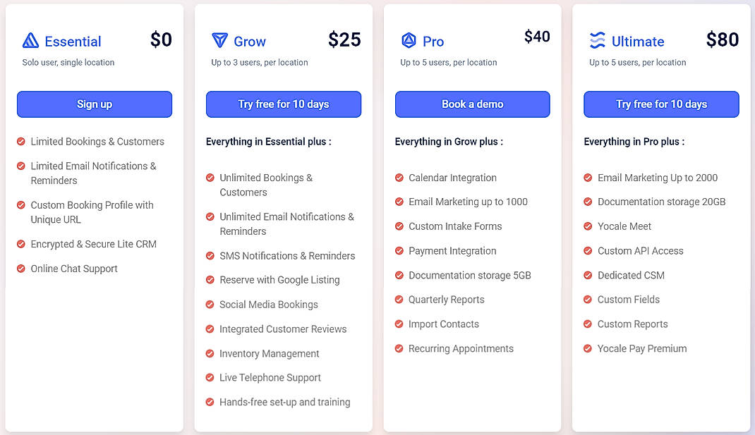 Pricing screenshot