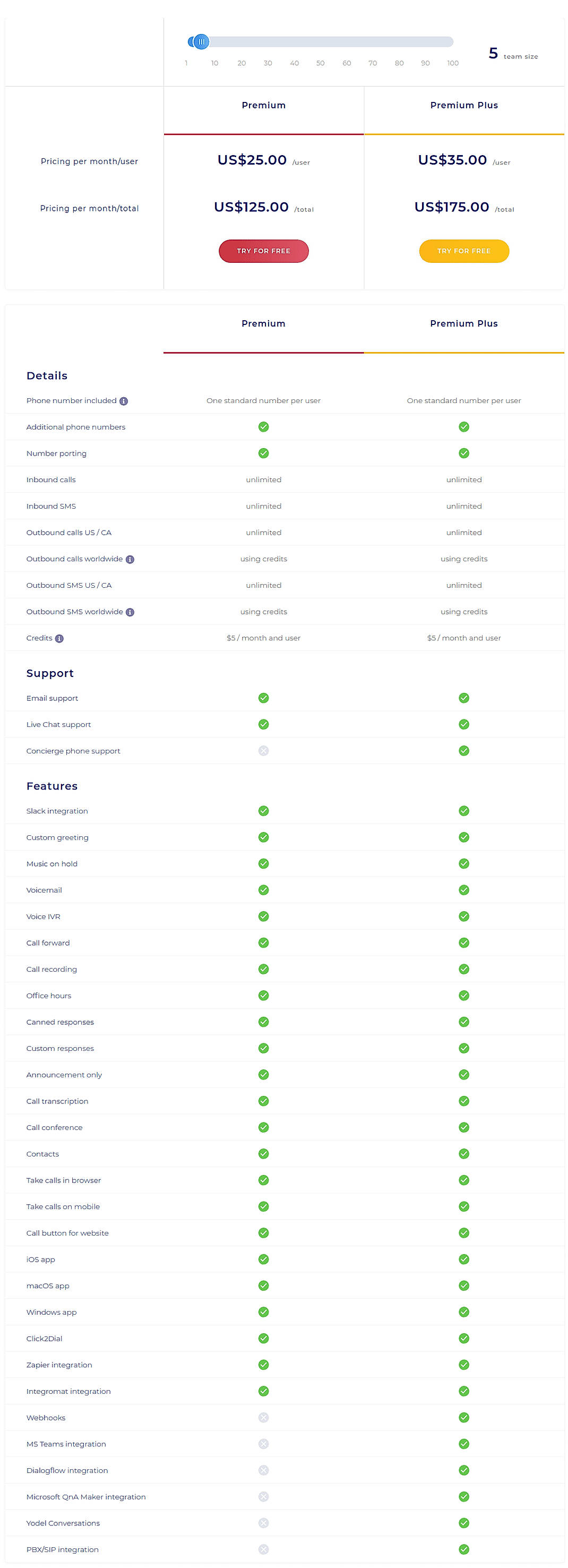 Pricing screenshot
