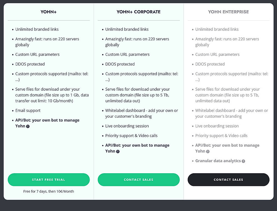 Pricing screenshot