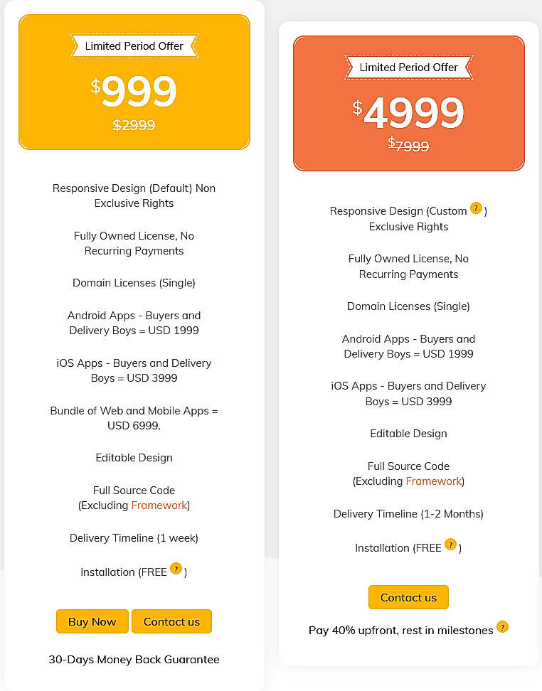 Pricing screenshot