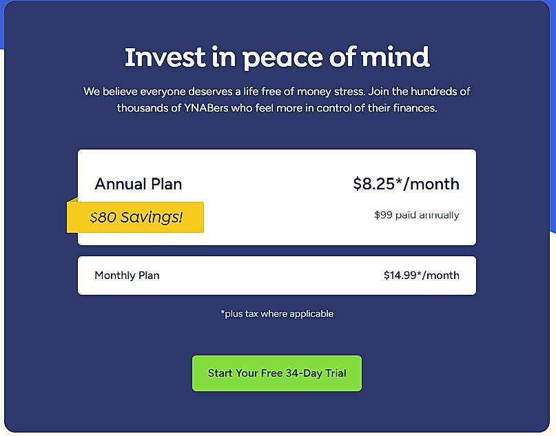 Pricing screenshot