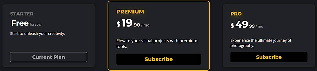 Pricing screenshot