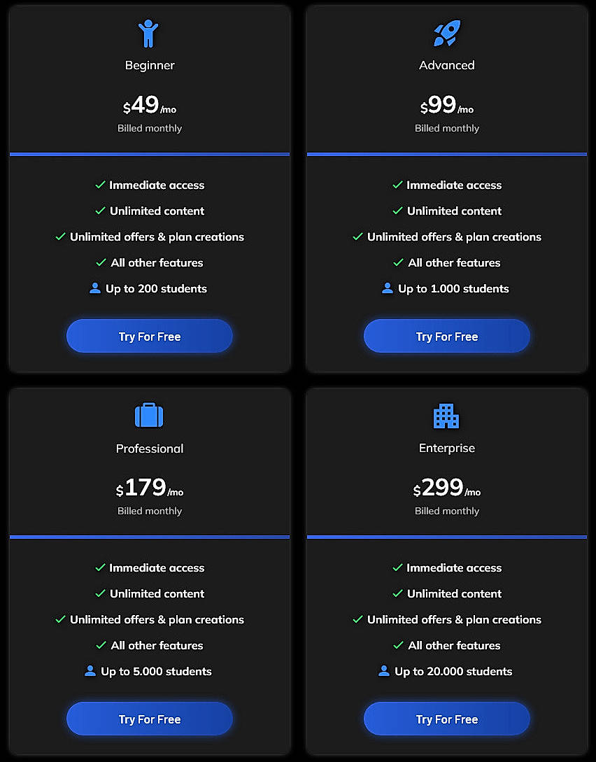 Pricing screenshot