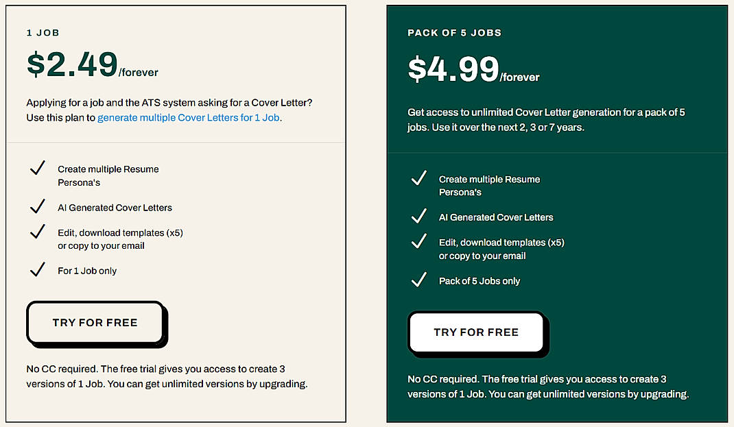 Pricing screenshot