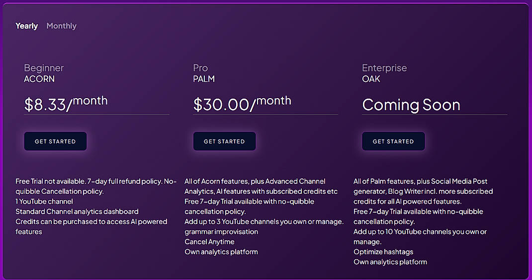 Pricing screenshot