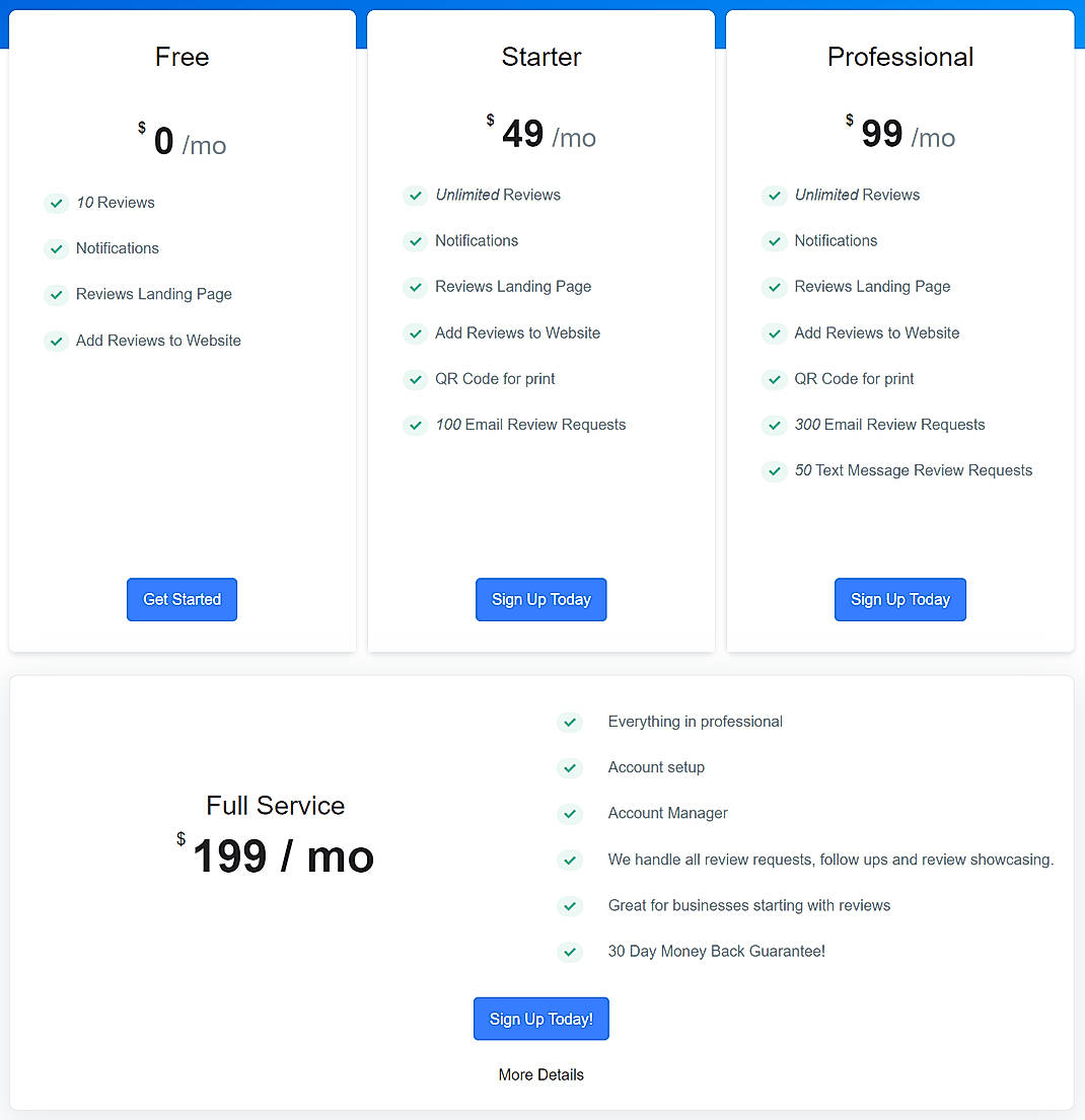 Pricing screenshot