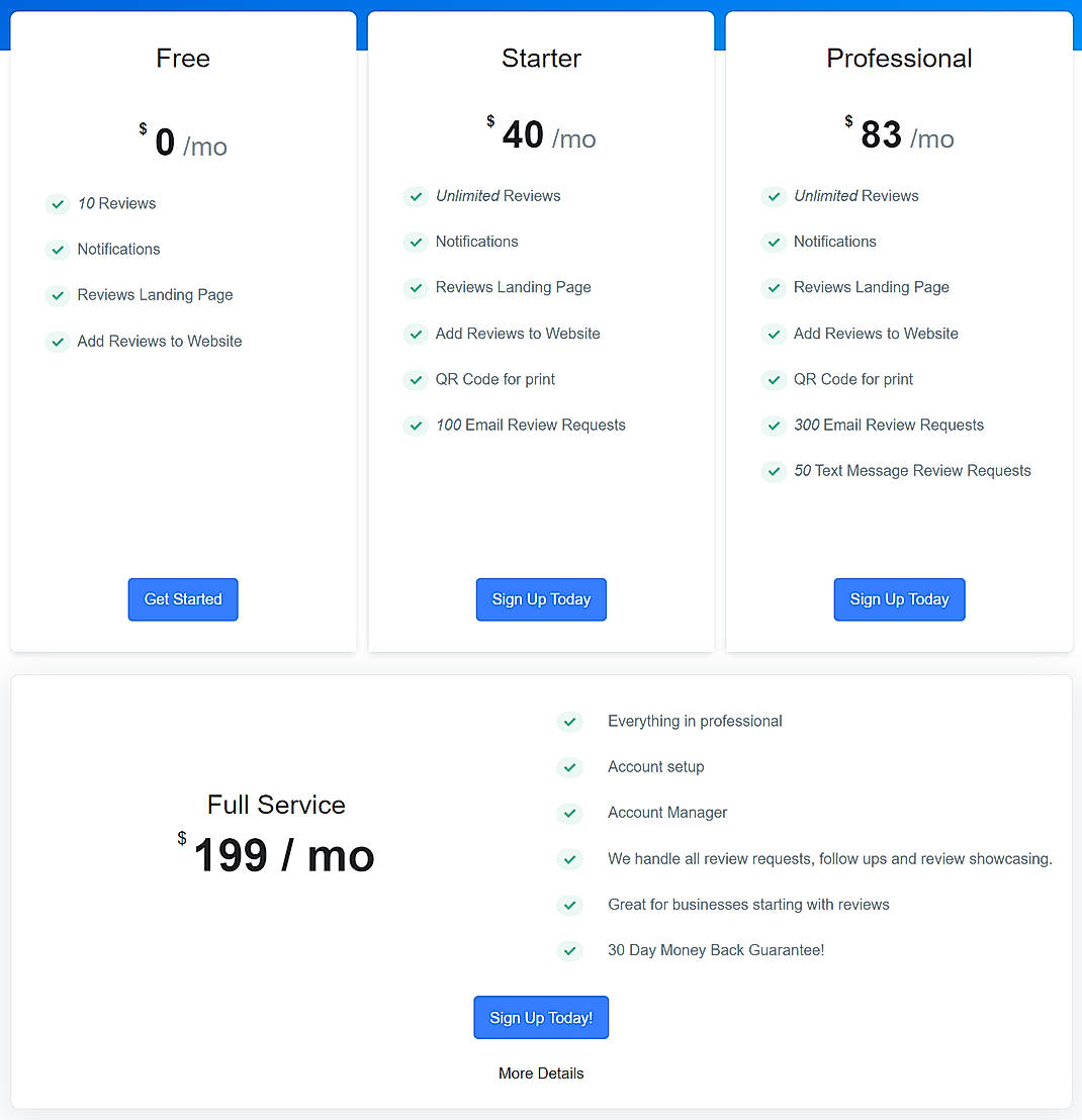 Pricing screenshot