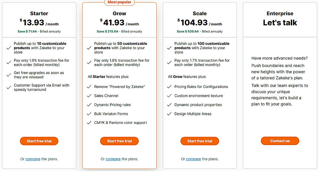 Pricing screenshot