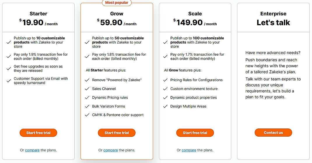 Pricing screenshot