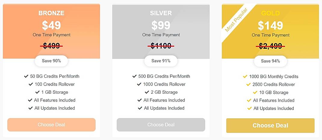 Pricing screenshot