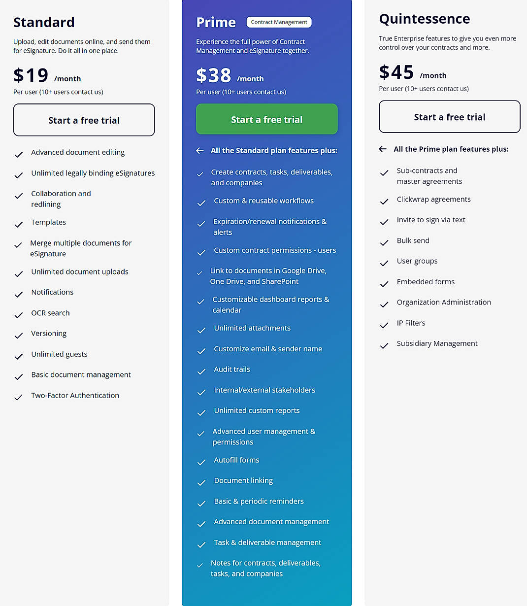 Pricing screenshot