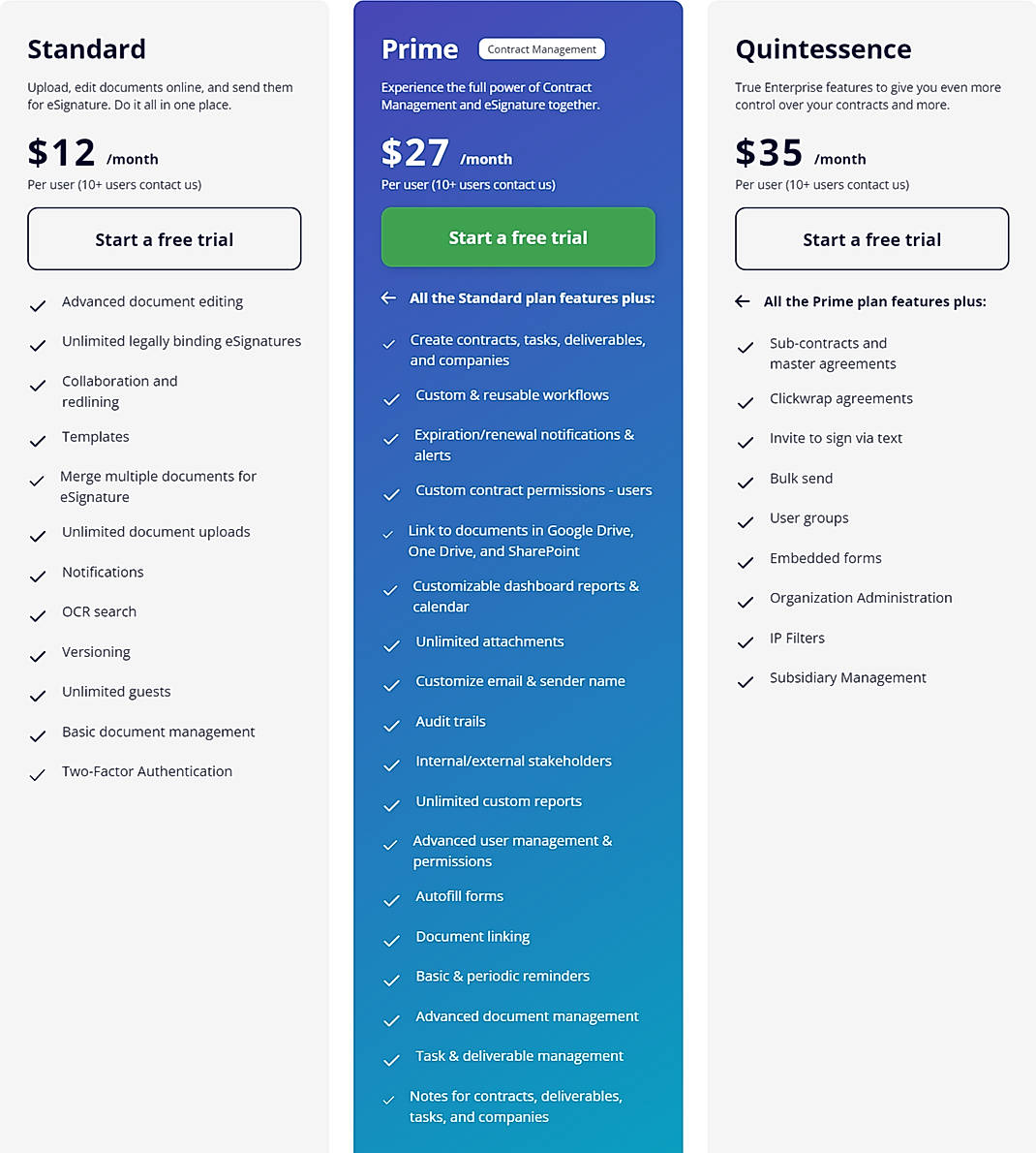 Pricing screenshot
