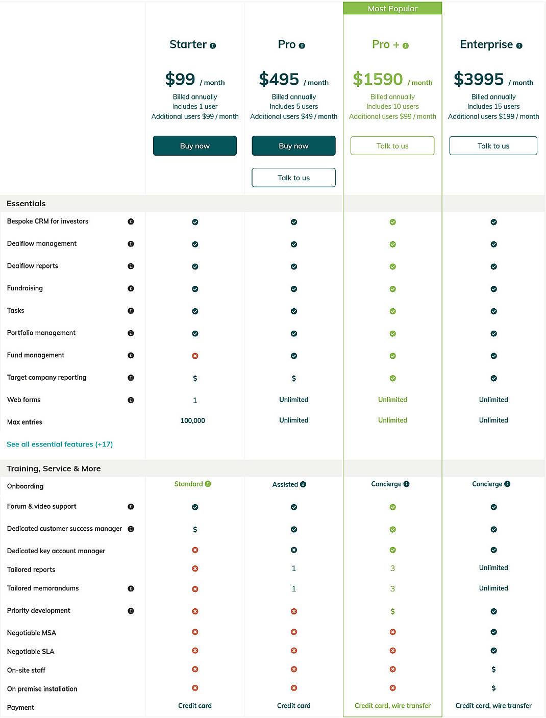 Pricing screenshot