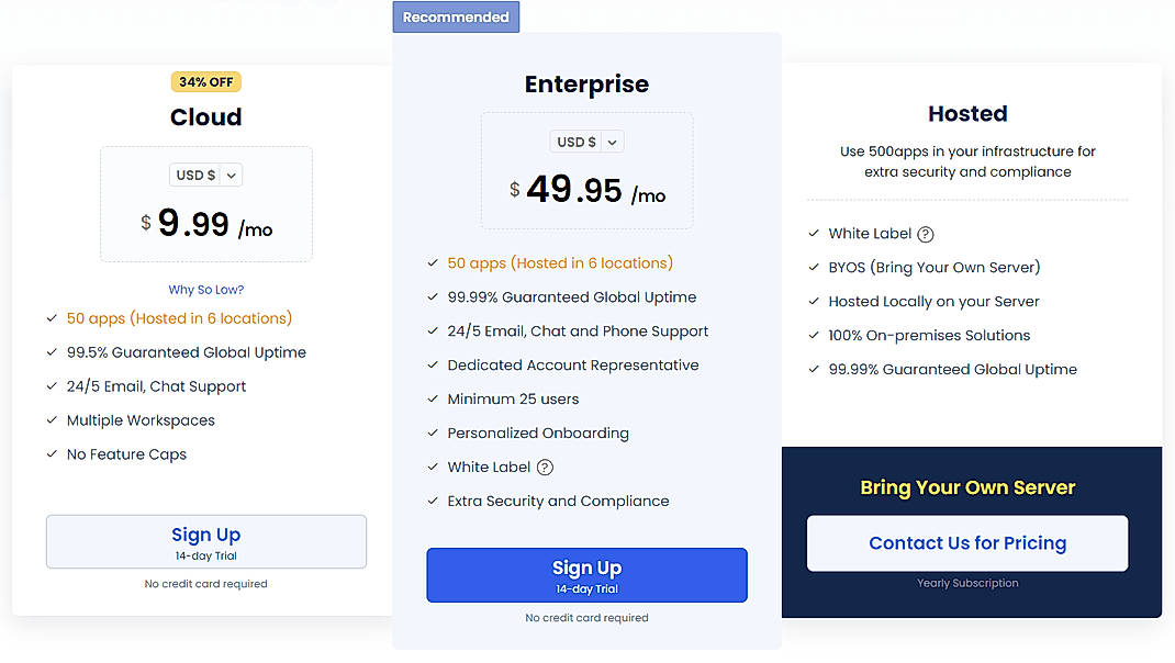 Pricing screenshot