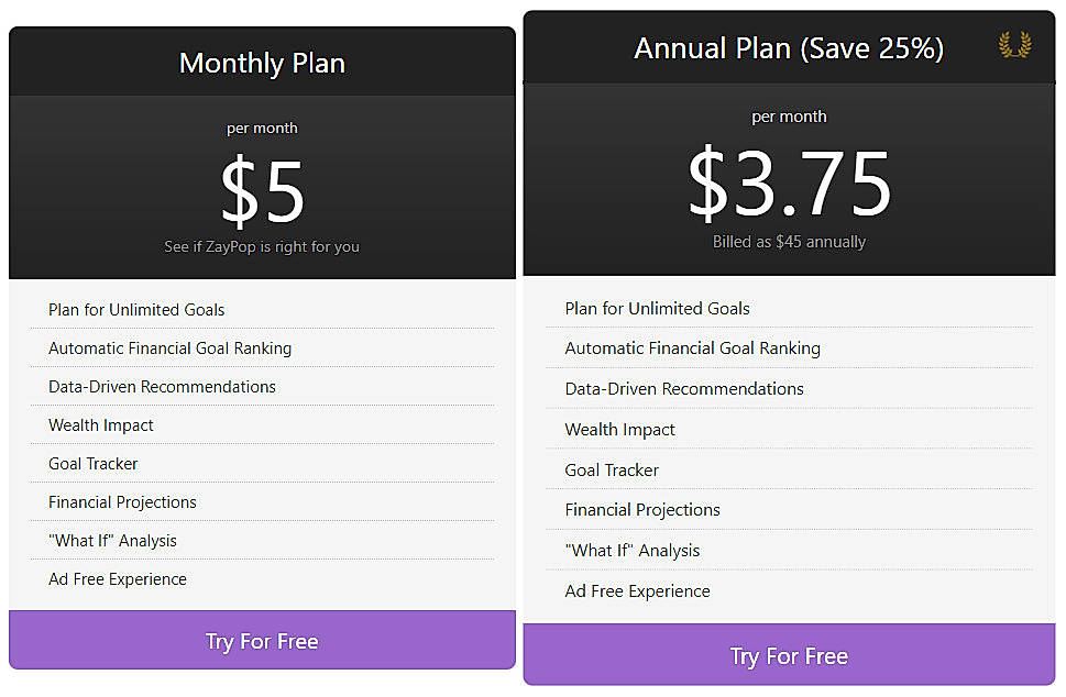 Pricing screenshot