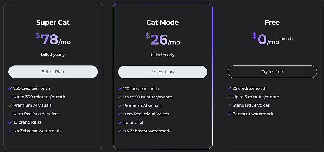 Pricing screenshot