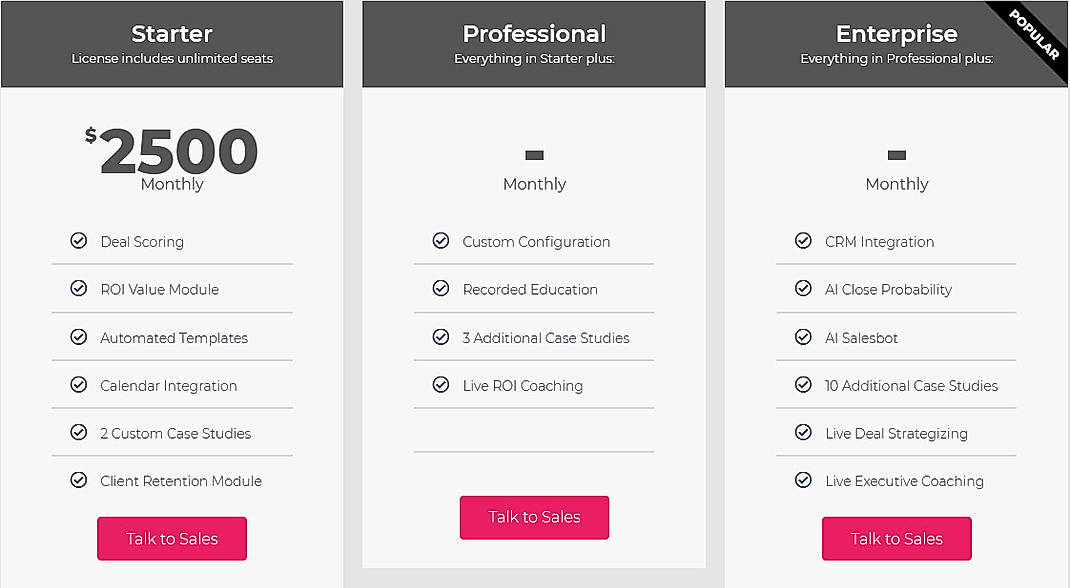 Pricing screenshot