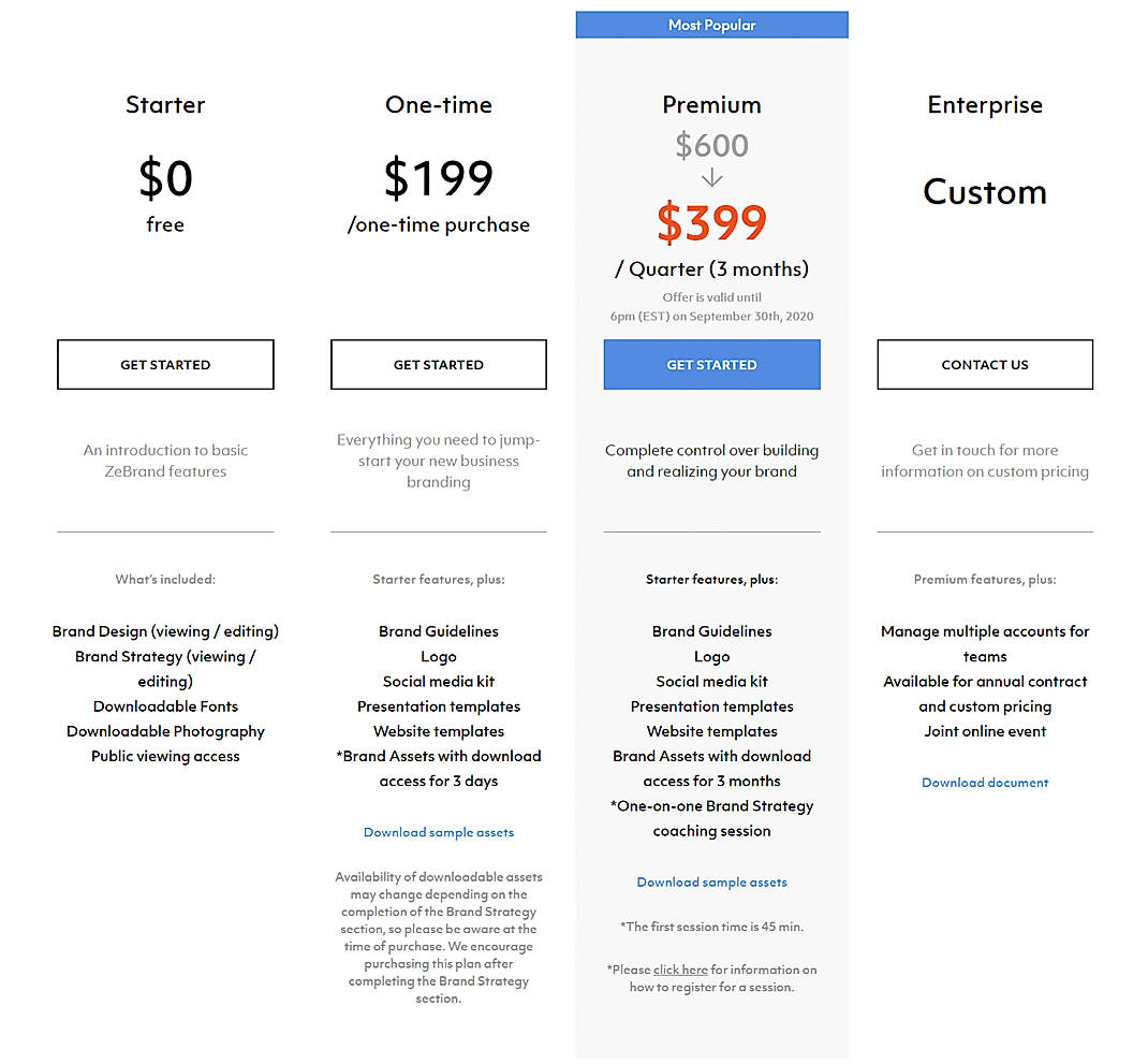 Pricing screenshot