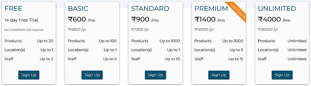Pricing screenshot