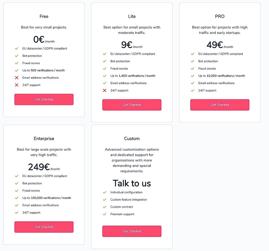 Pricing screenshot