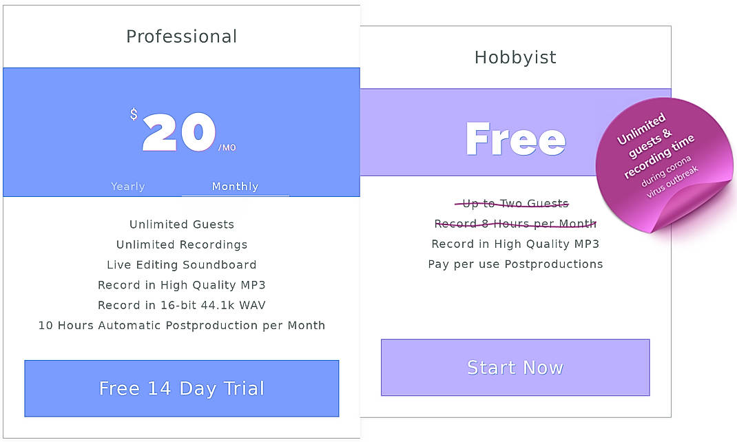 Pricing screenshot