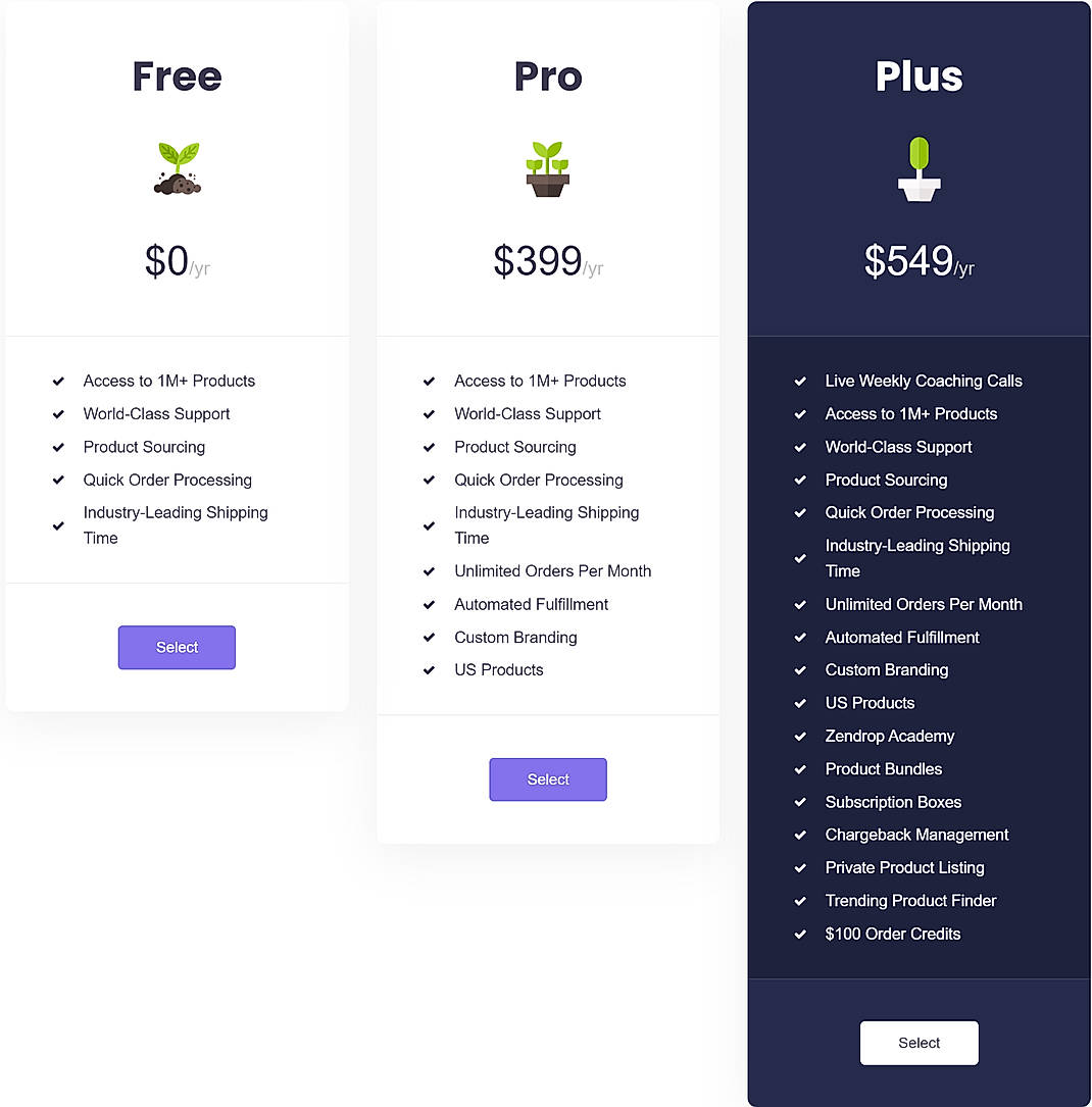 Pricing screenshot