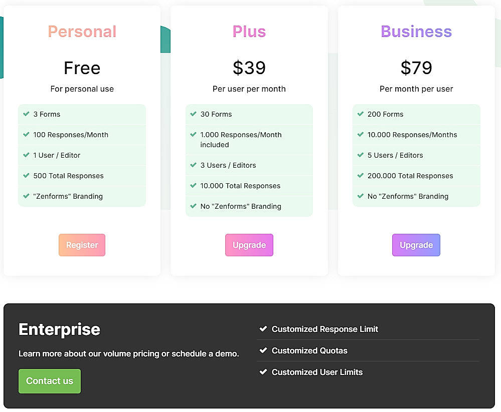 Pricing screenshot