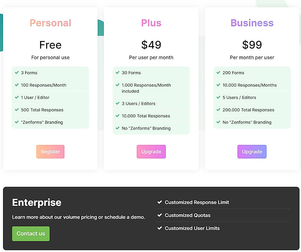 Pricing screenshot