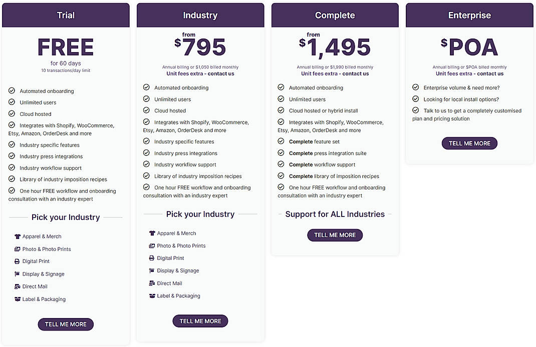 Pricing screenshot