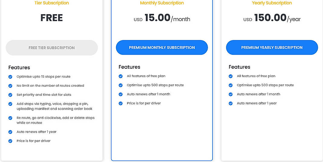 Pricing screenshot