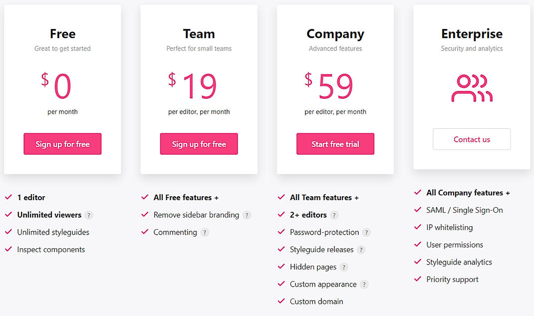 Pricing screenshot