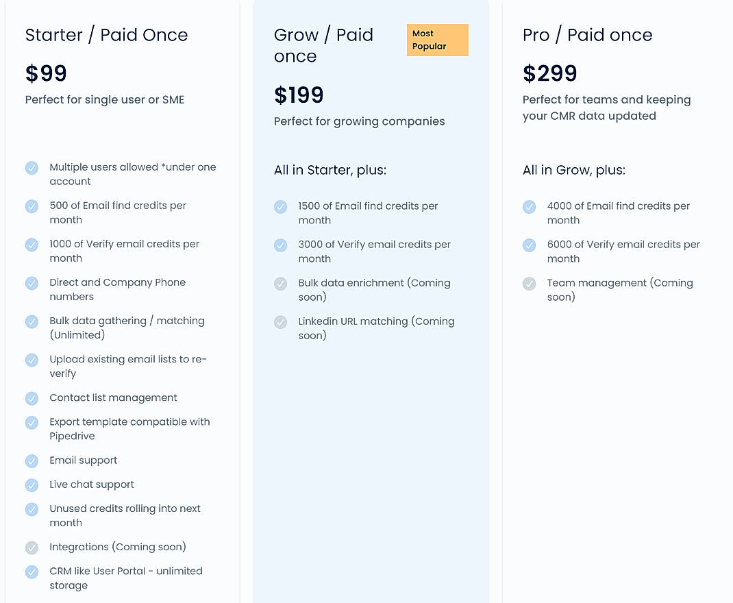 Pricing screenshot