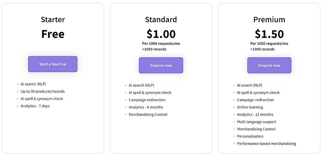 Pricing screenshot