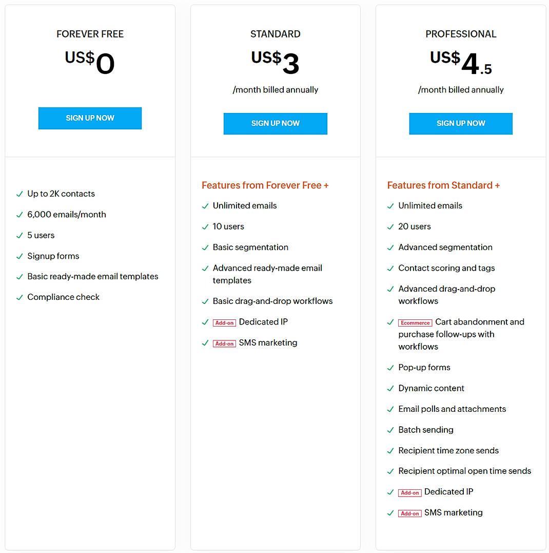Pricing screenshot