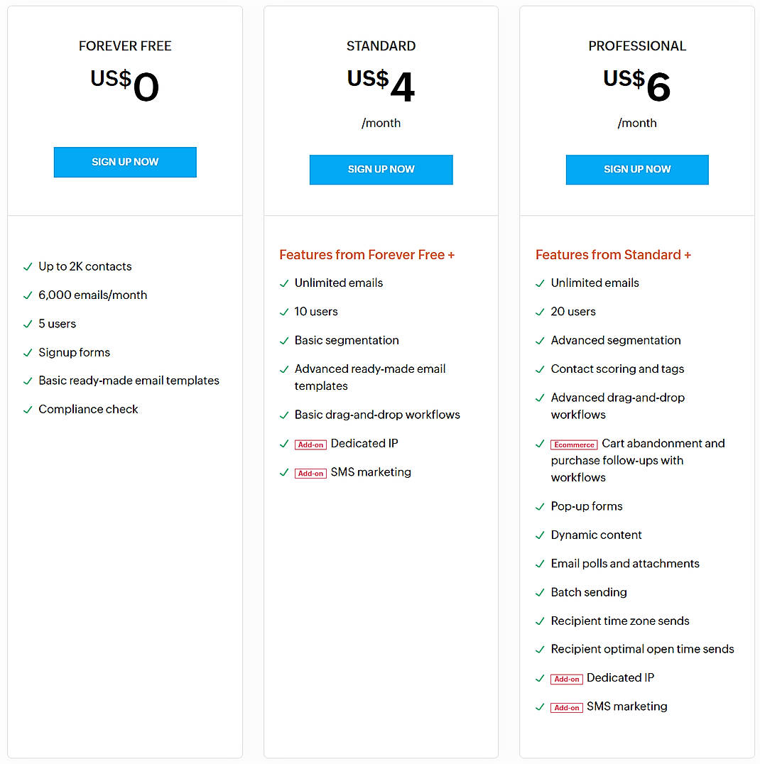Pricing screenshot