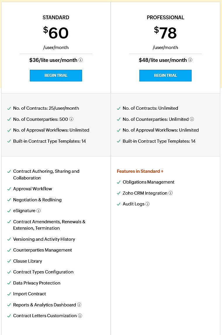 Pricing screenshot