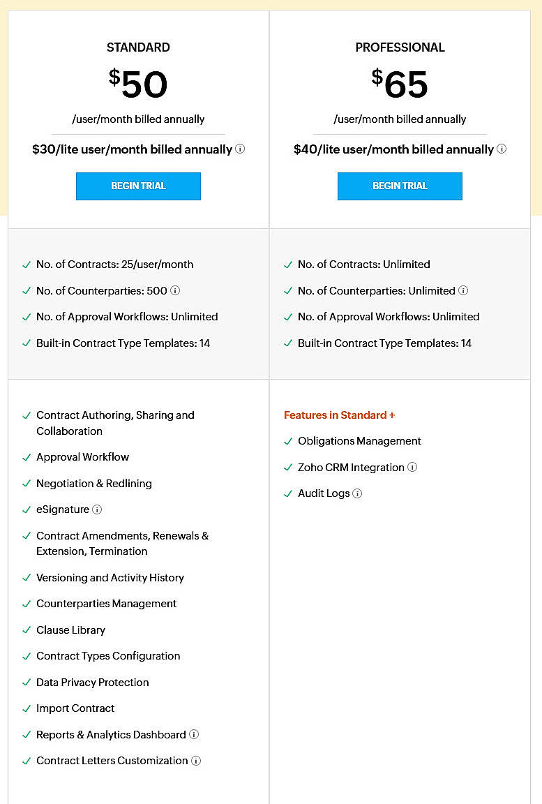 Pricing screenshot