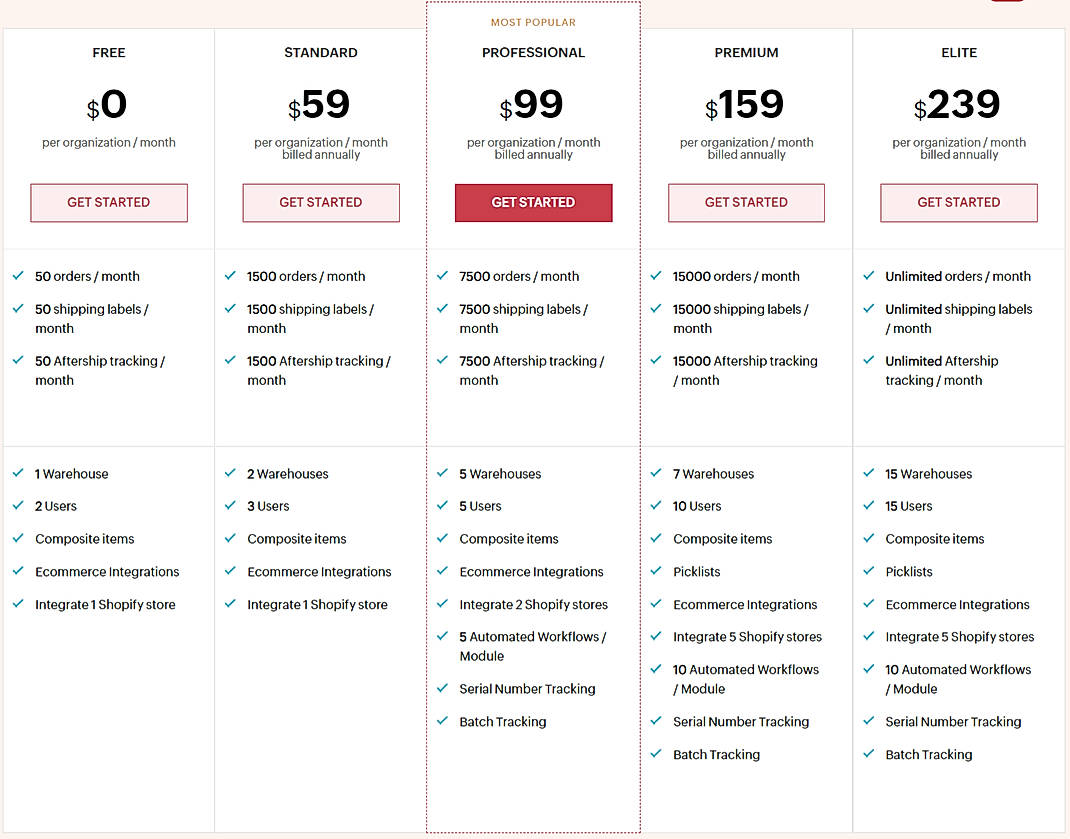 Pricing screenshot