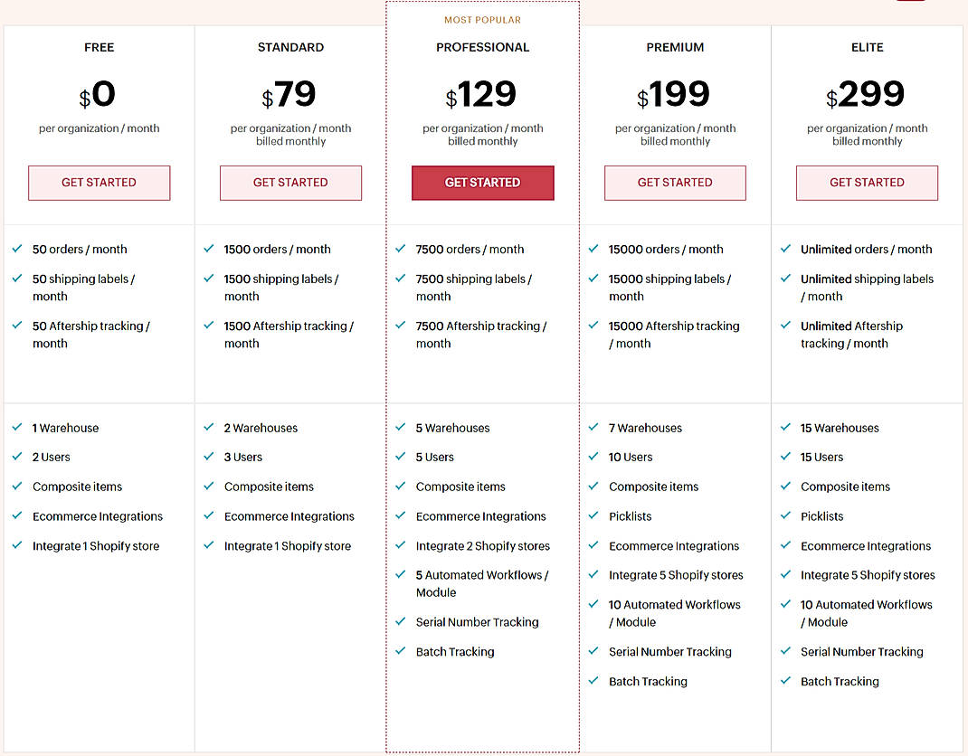 Pricing screenshot