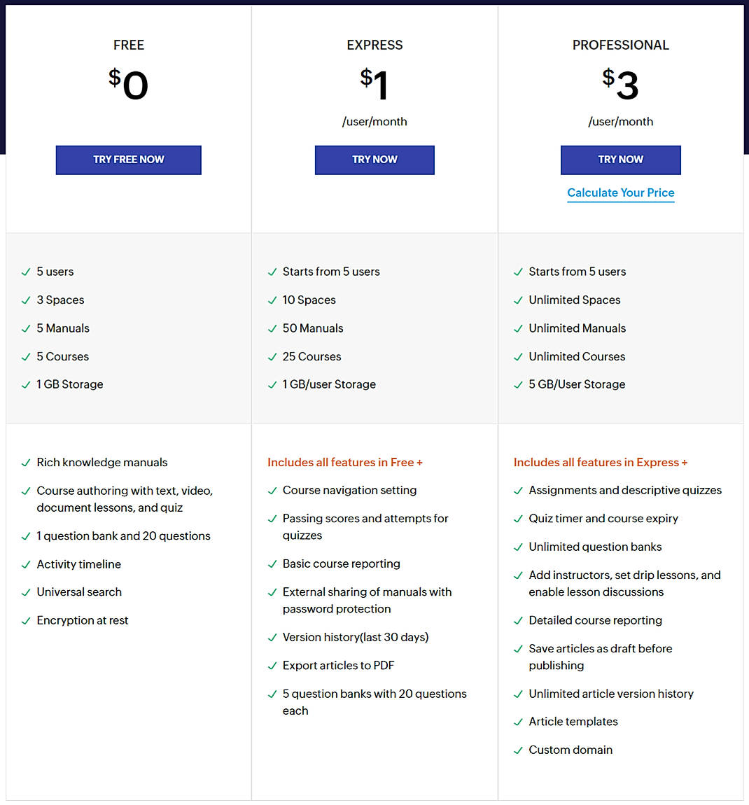 Pricing screenshot