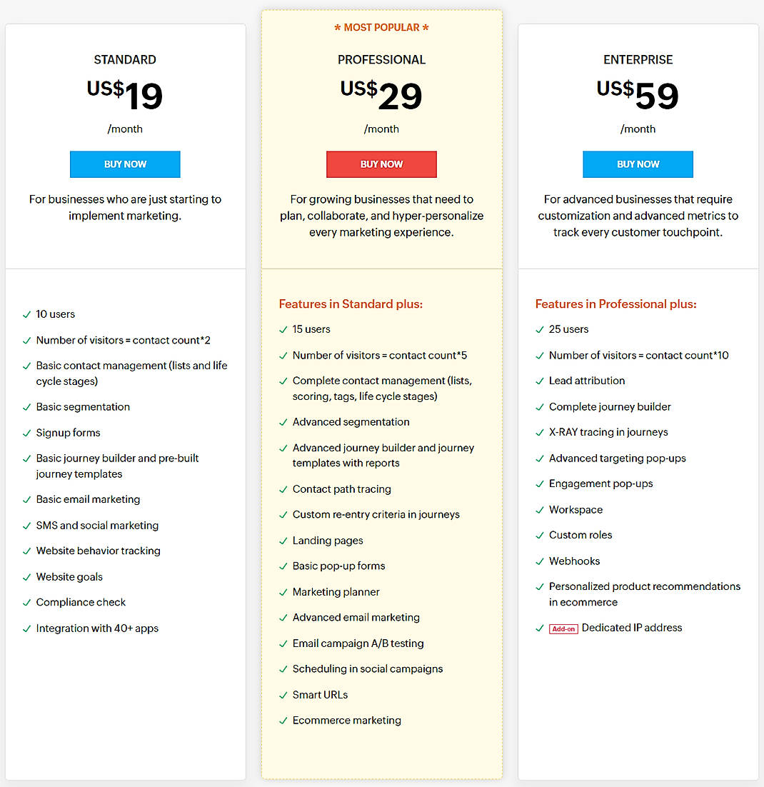 Pricing screenshot