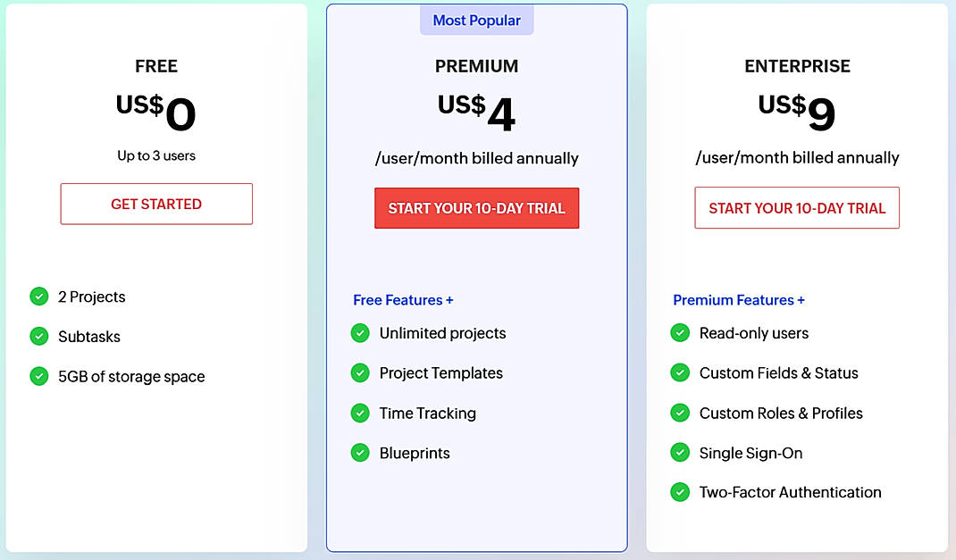 Pricing screenshot