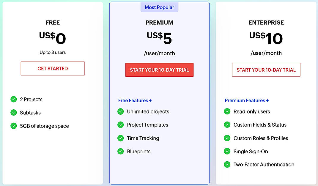 Pricing screenshot