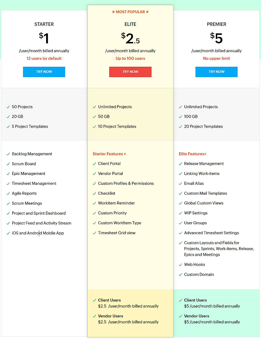 Pricing screenshot