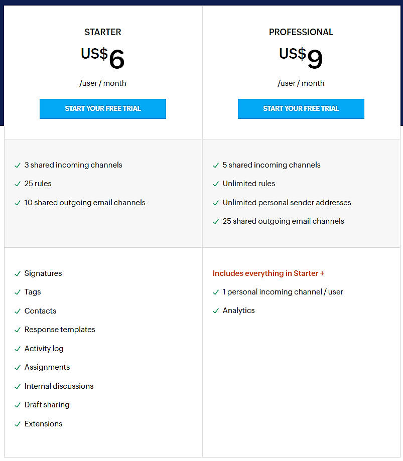 Pricing screenshot