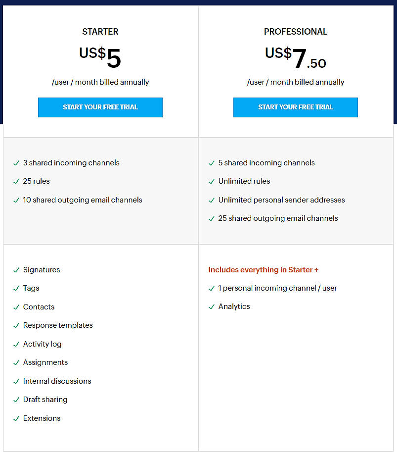 Pricing screenshot