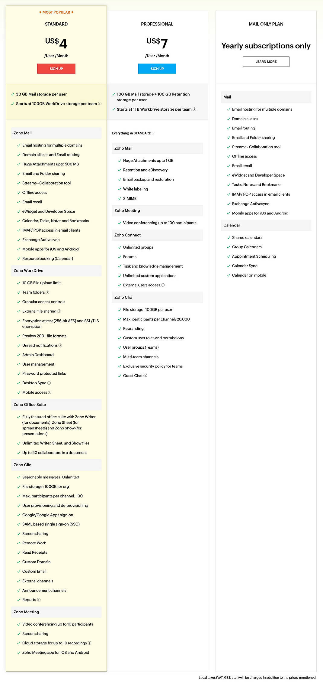 Pricing screenshot