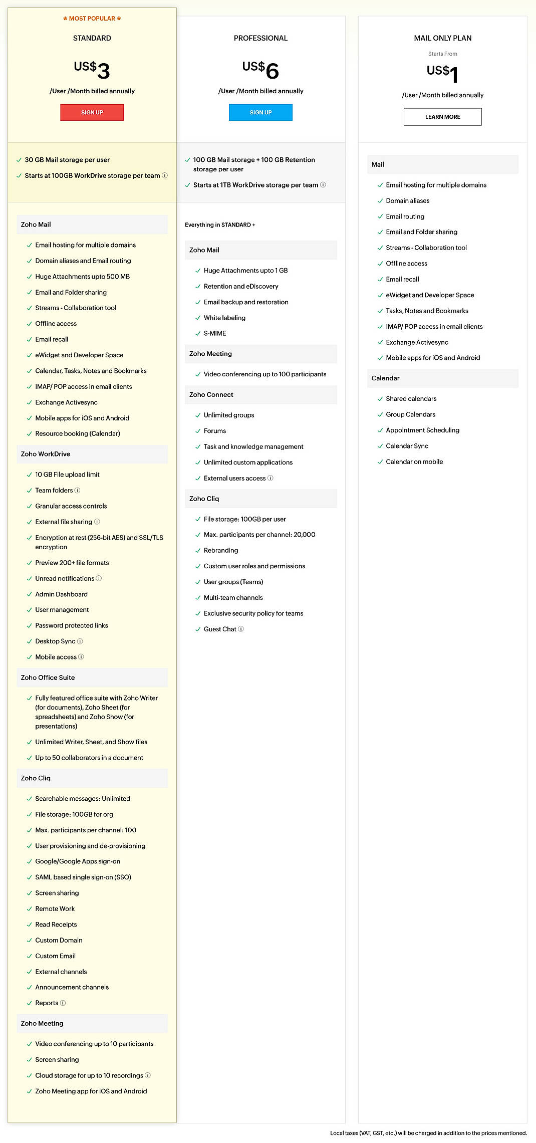 Pricing screenshot