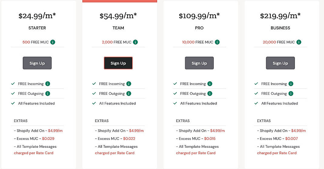 Pricing screenshot