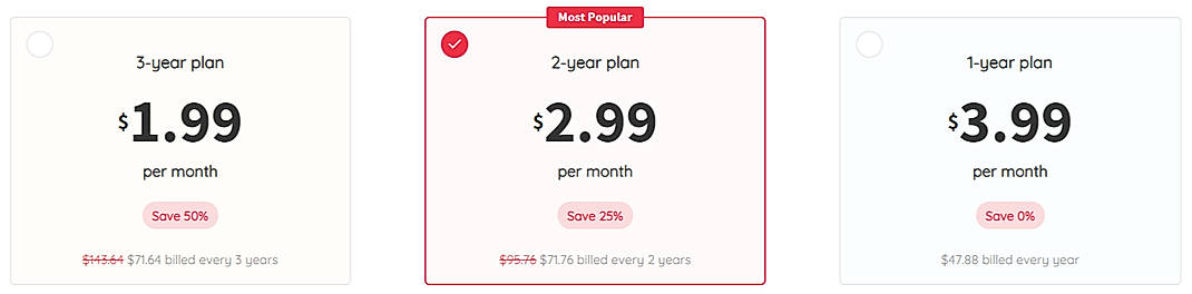 Pricing screenshot